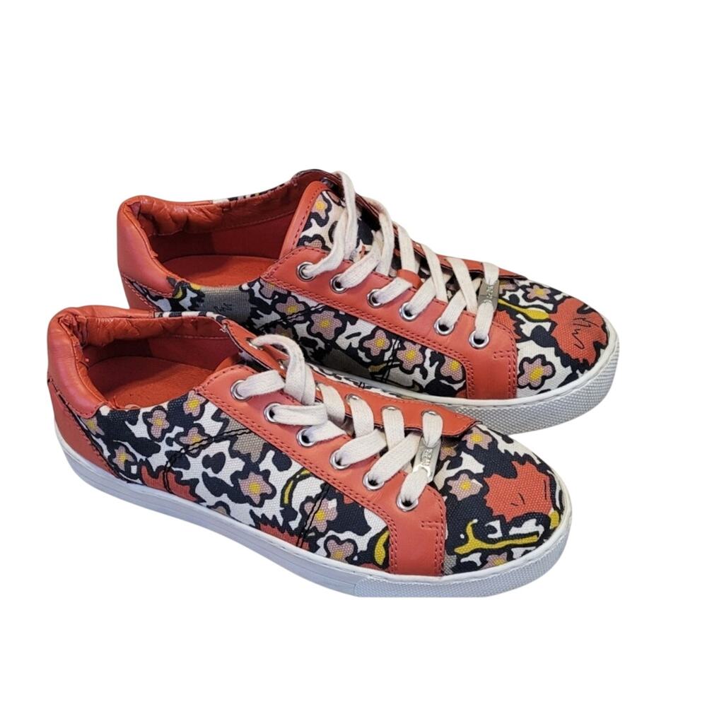 Coach Paddy Floral Canvas & Orange Leather Low Top Sneakers Women’s Size 8B